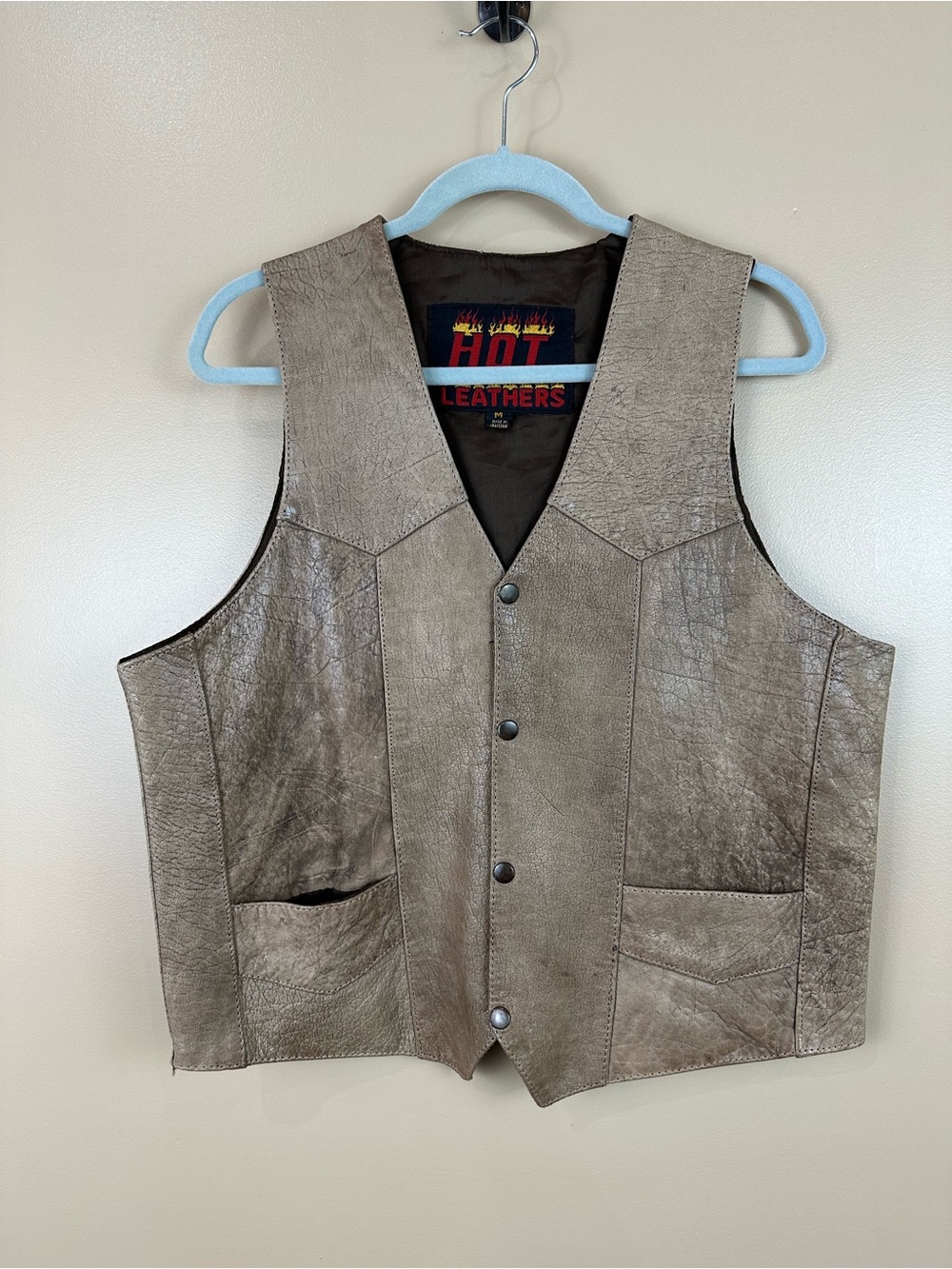 Hot Leathers Mens Leather Biker Vest M Distressed Brown Motorcycle Retro Grunge